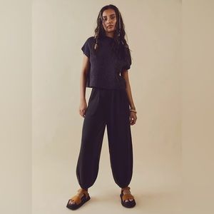 New Free People Freya Set Sweater Top Pants in Black Charcoal